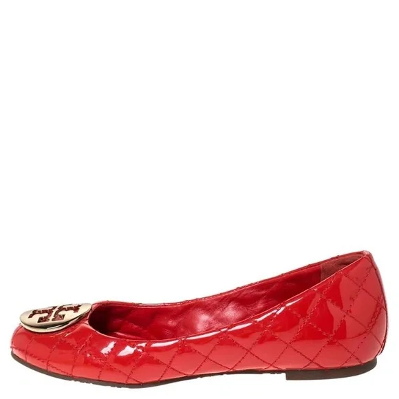 NWT Tory Burch Quinn Quilted Leather Ballet Flats in Red with Gold Logo - Picture 2 of 5